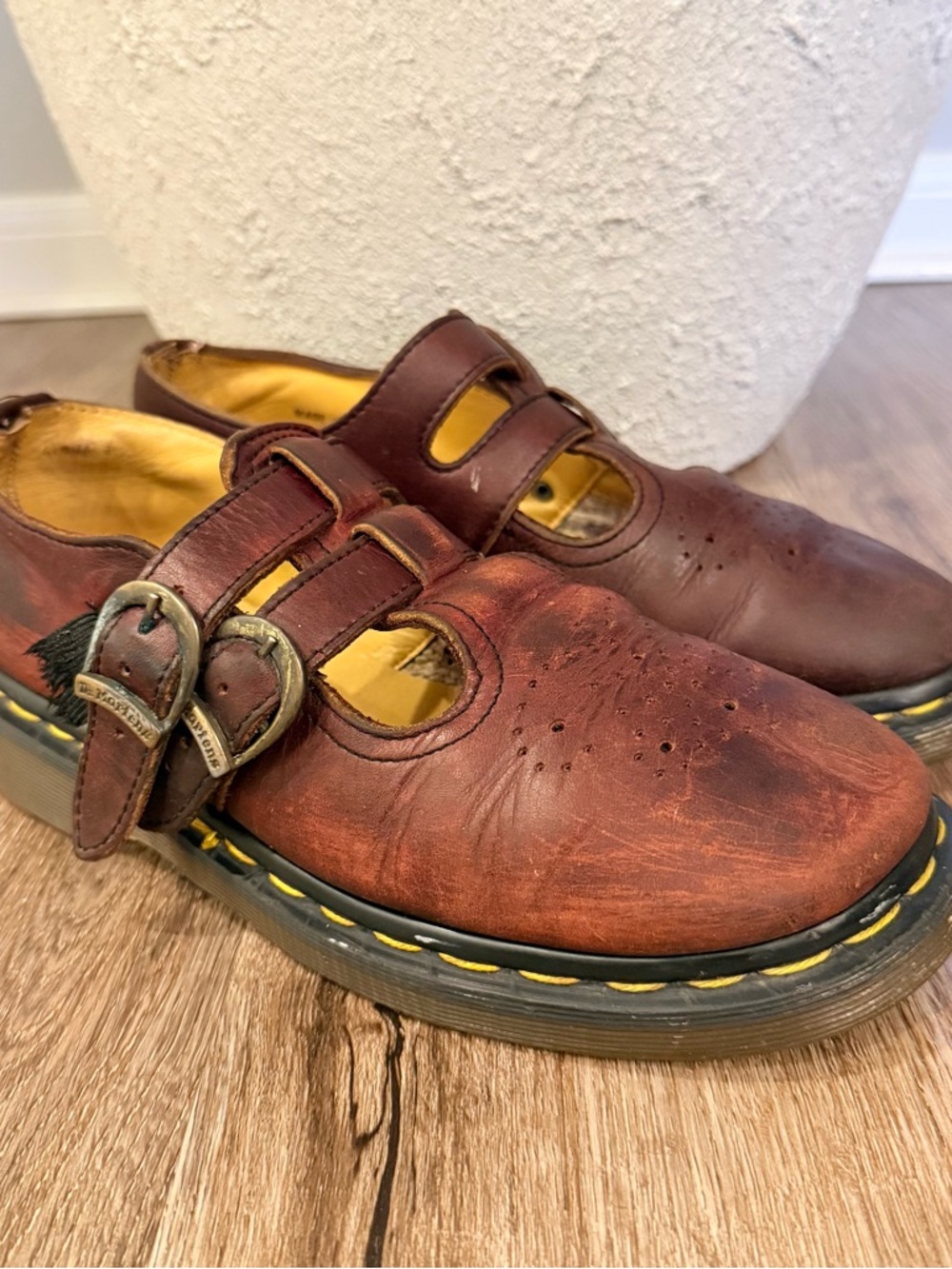 VTG 90s Doc Martens Double Strap Mary Jane Shoes Brown US 7 Crazy Horse England
